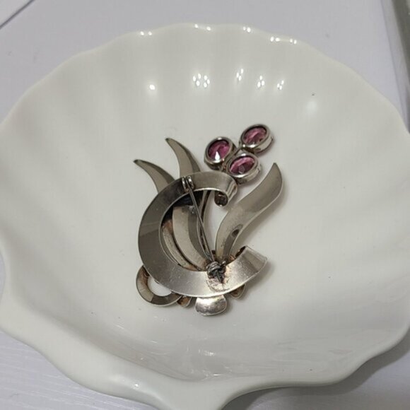 Vintage Art Deco Large Sterling Silver Purple Amethyst Crystal Flower Brooch Pin - Picture 8 of 9